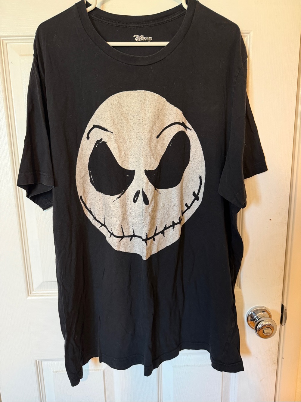 Disney Black Short Sleeve Tee with Large White Jack Skellington Face